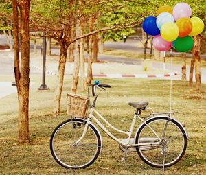 Preview wallpaper bicycle, park, balloons, grass