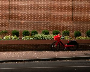 Preview wallpaper bicycle, red, building, road