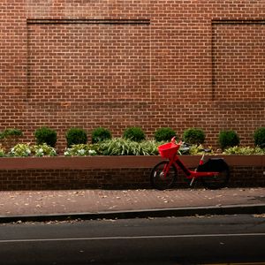 Preview wallpaper bicycle, red, building, road