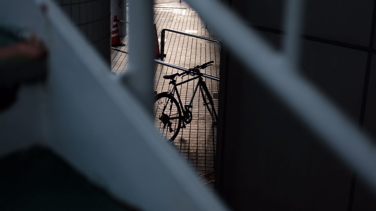 Wallpaper bicycle, staircase, dark, building