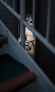 Preview wallpaper bicycle, staircase, dark, building