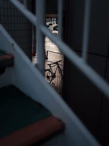 Preview wallpaper bicycle, staircase, dark, building