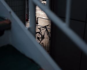 Preview wallpaper bicycle, staircase, dark, building