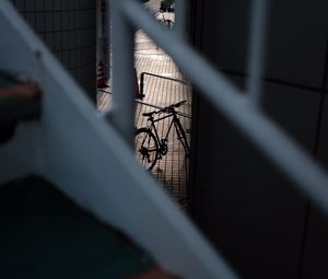 Preview wallpaper bicycle, staircase, dark, building