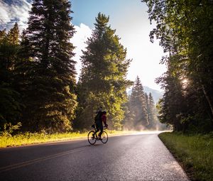 Preview wallpaper bicycle, tourist, cyclist, road, trees