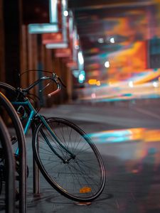 Preview wallpaper bicycle, transport, wheels, glare, blur, evening