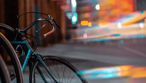 Preview wallpaper bicycle, transport, wheels, glare, blur, evening