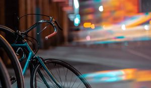 Preview wallpaper bicycle, transport, wheels, glare, blur, evening