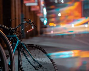 Preview wallpaper bicycle, transport, wheels, glare, blur, evening