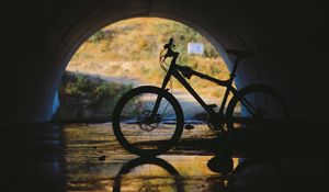 Preview wallpaper bicycle, tunnel, underground, water, reflection