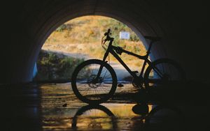 Preview wallpaper bicycle, tunnel, underground, water, reflection