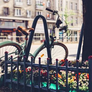 Preview wallpaper bicycle, vintage, flower bed, fence