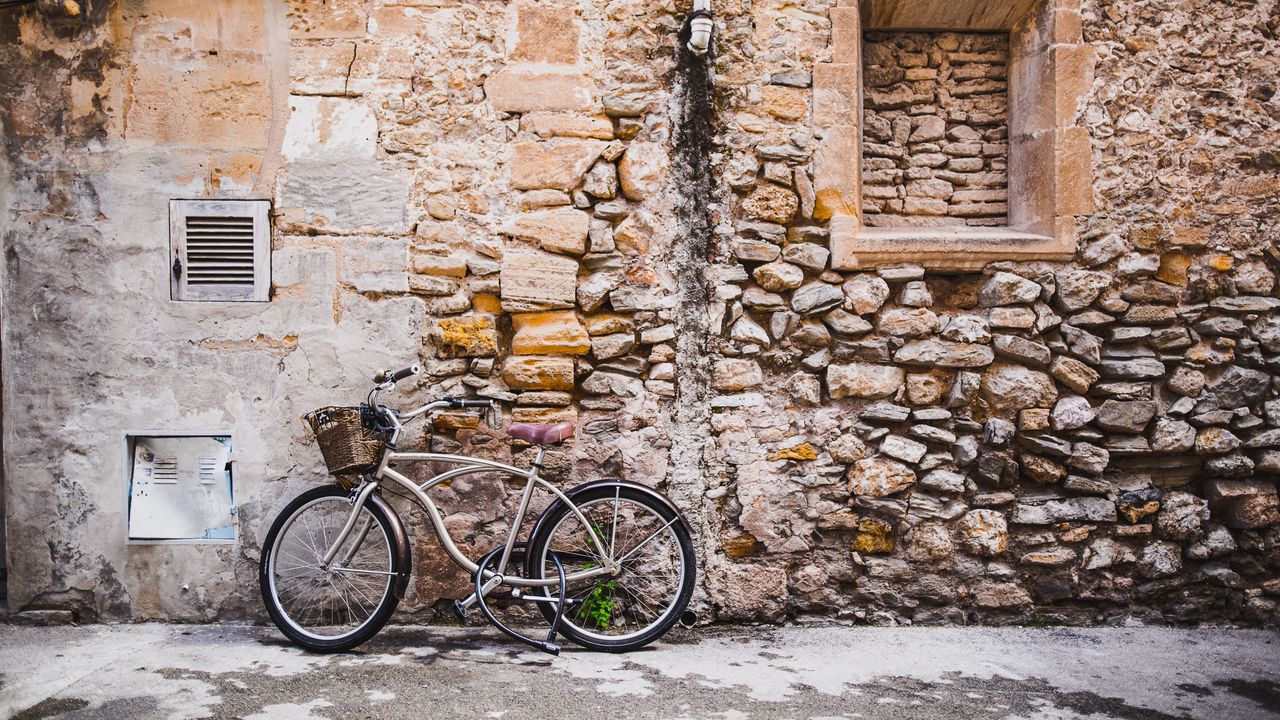Wallpaper bicycle, wall, building, street