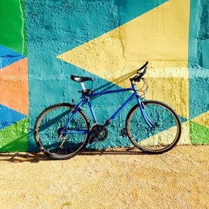 Preview wallpaper bicycle, wall, colorful, sunlight, shadow