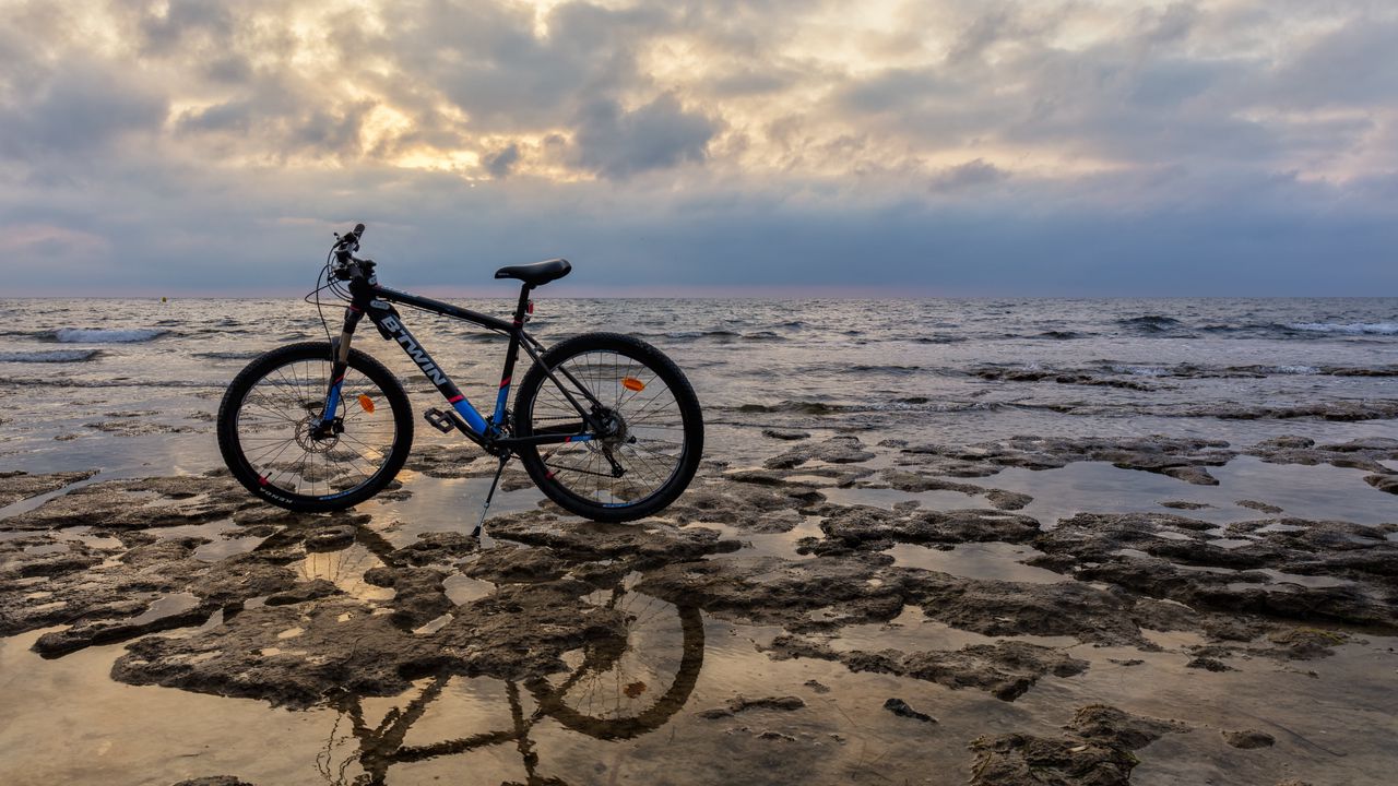 Wallpaper bicycle, water, sky, reflection
