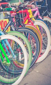 Preview wallpaper bicycles, parking, multicolored