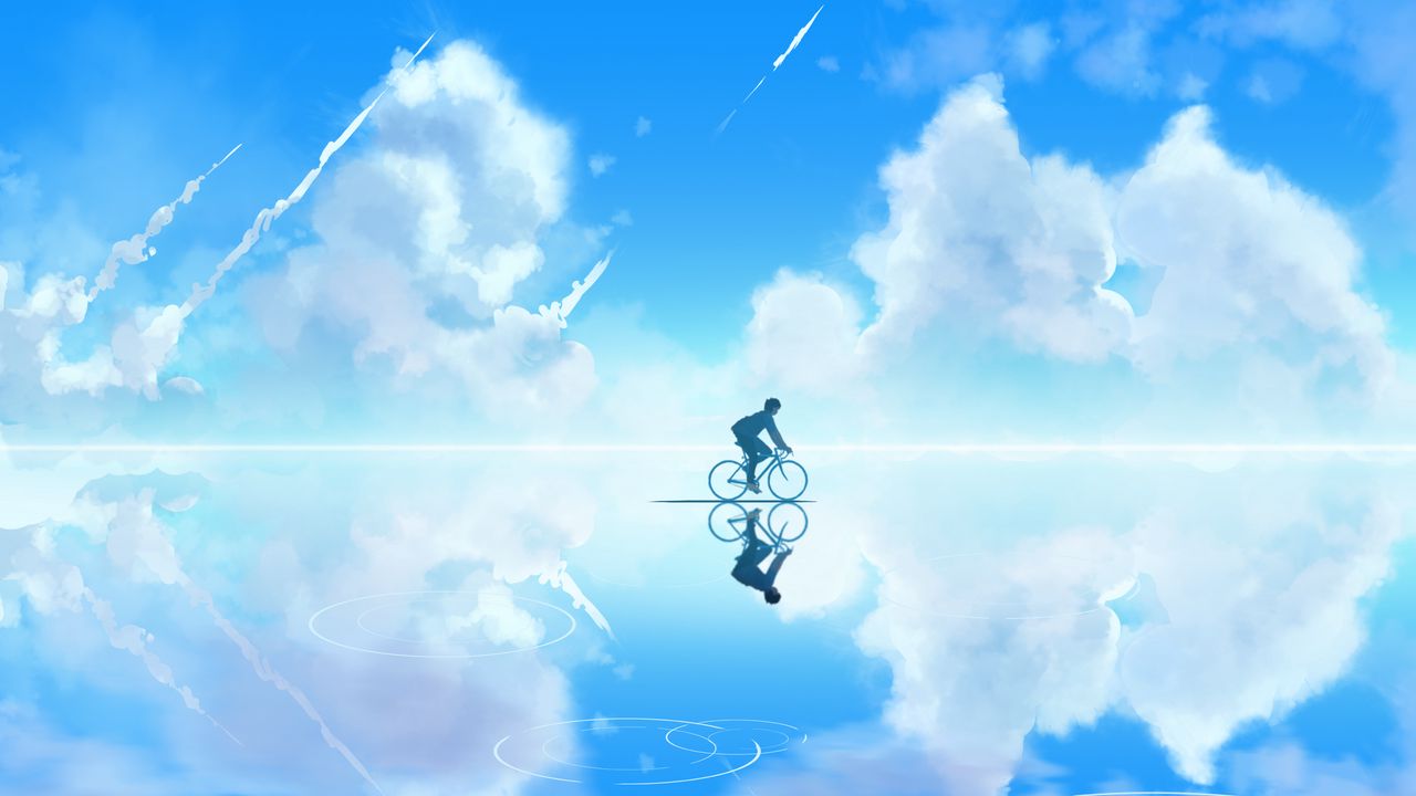 Wallpaper bicyclist, art, sky, clouds