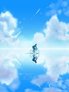 Preview wallpaper bicyclist, art, sky, clouds