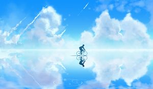 Preview wallpaper bicyclist, art, sky, clouds