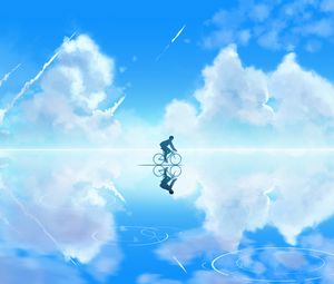 Preview wallpaper bicyclist, art, sky, clouds