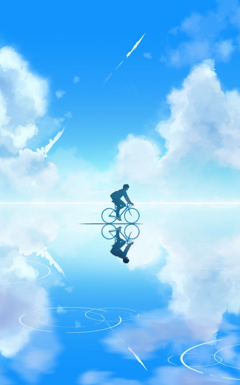 Download wallpaper 800x1280 bicyclist, art, sky, clouds samsung galaxy note  gt-n7000, meizu mx2 hd background