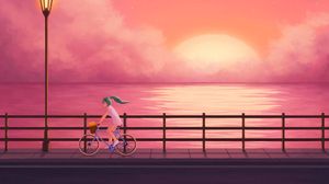 Preview wallpaper bicyclist, sea, art, girl, ride