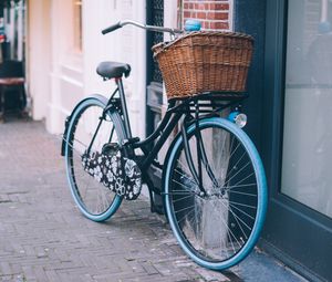 Preview wallpaper bike, city, parking, basket