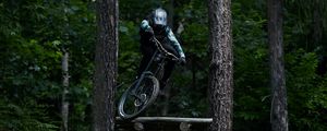 Preview wallpaper bike, cyclist, jump, springboard, extreme