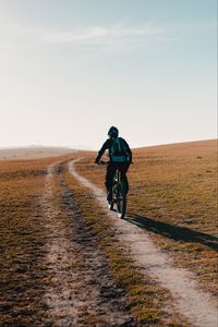 Preview wallpaper bike, cyclist, road, field