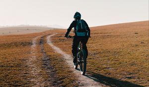 Preview wallpaper bike, cyclist, road, field