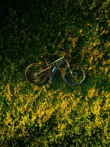 Preview wallpaper bike, grass, aerial view