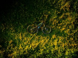 Preview wallpaper bike, grass, aerial view