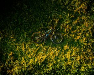 Preview wallpaper bike, grass, aerial view