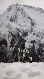 Preview wallpaper bike, snow, mountains, nature