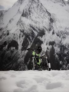 Preview wallpaper bike, snow, mountains, nature