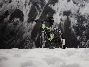 Preview wallpaper bike, snow, mountains, nature