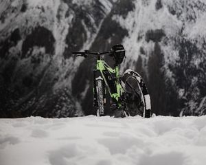 Preview wallpaper bike, snow, mountains, nature