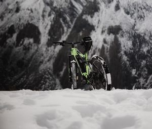 Preview wallpaper bike, snow, mountains, nature