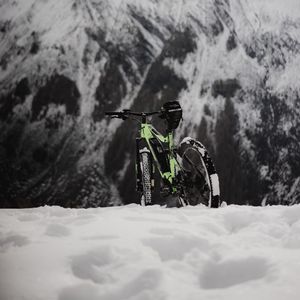 Preview wallpaper bike, snow, mountains, nature