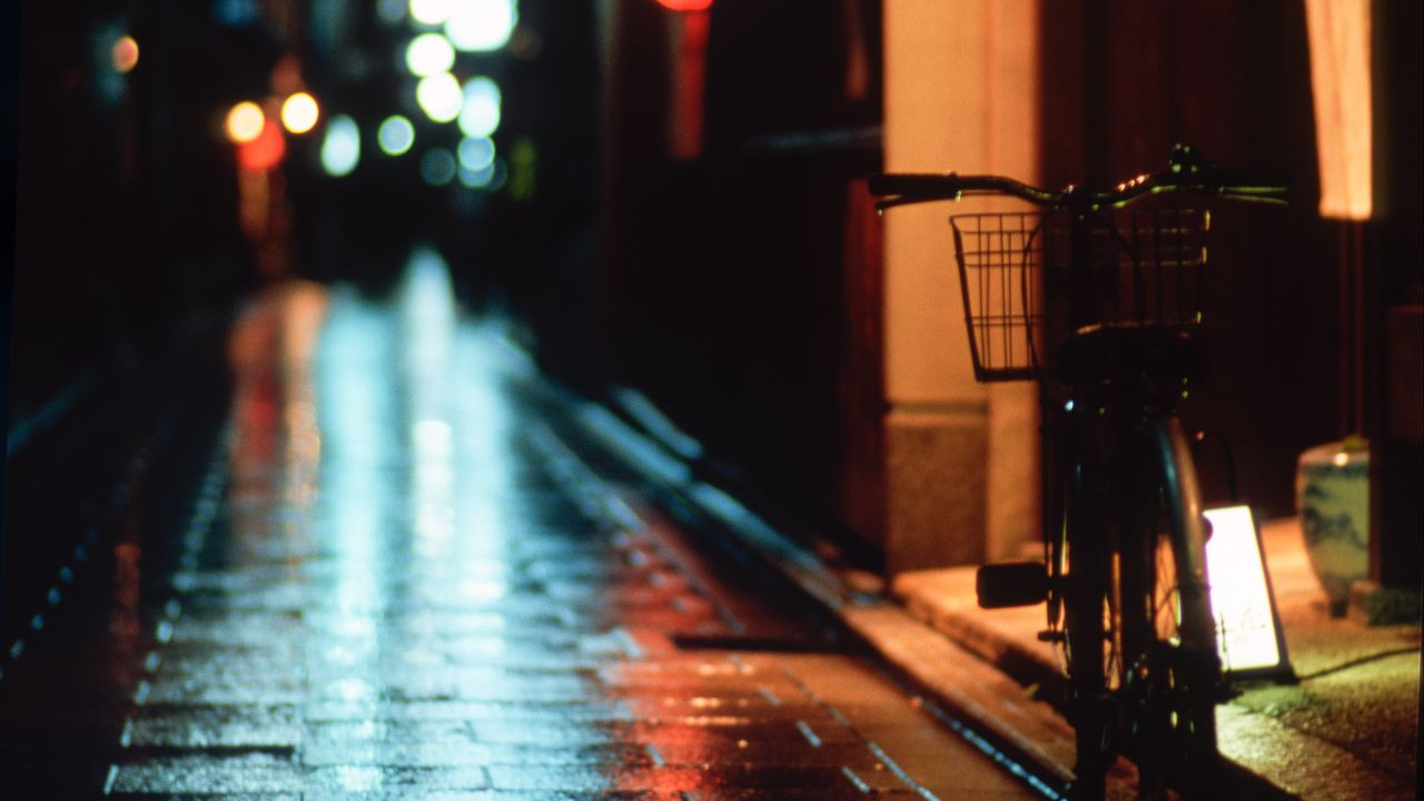 Wallpaper bike, street, rain, night, dark