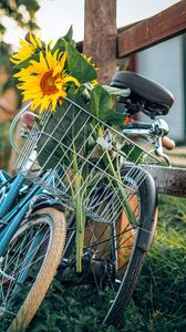 Preview wallpaper bike, sunflowers, flowers, basket