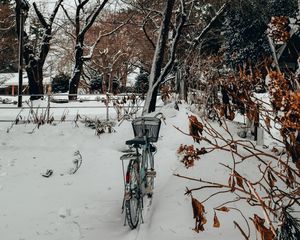 Preview wallpaper bike, trees, snow, winter