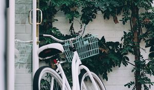 Preview wallpaper bike, white, leaves, plant