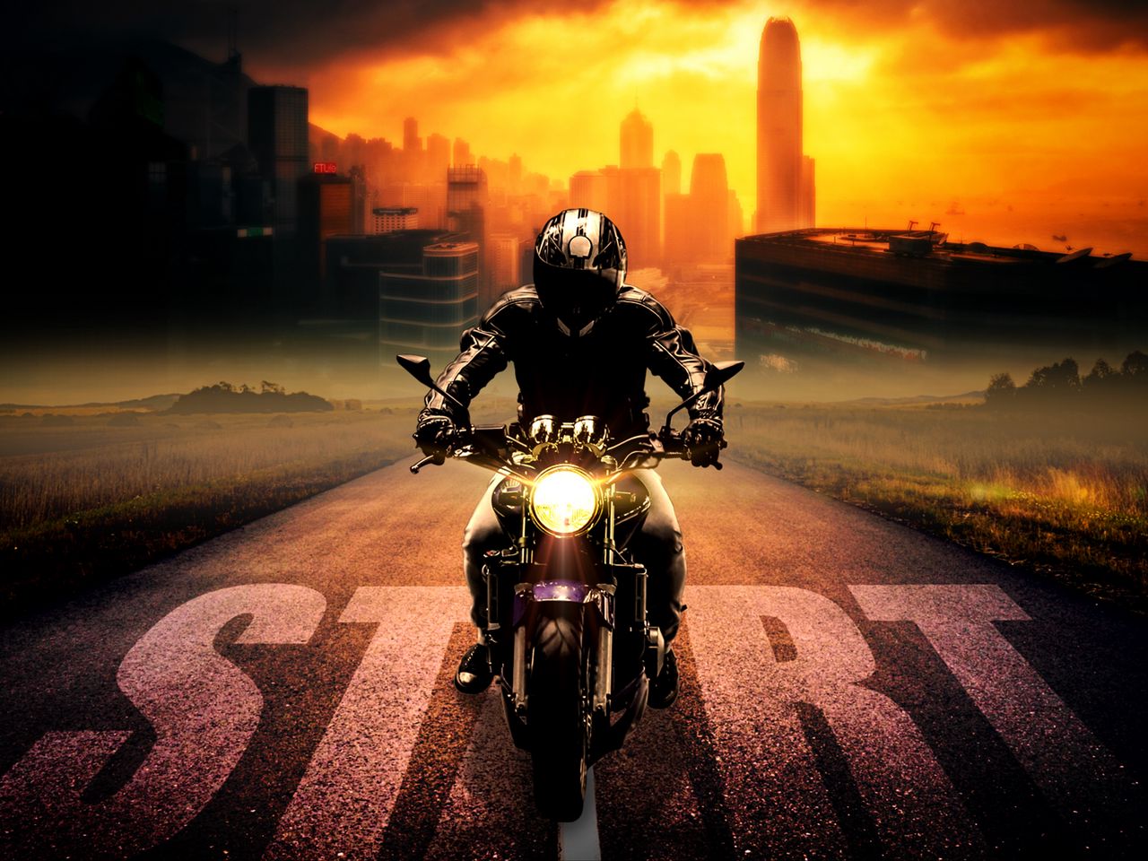 Download wallpaper 1280x960 biker, bike, motorcycle, motorcyclist, photoshop  standard 4:3 hd background