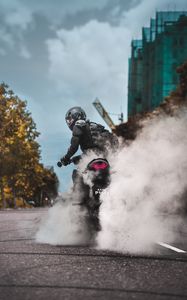 Preview wallpaper biker, motorcycle, drift, smoke, bike