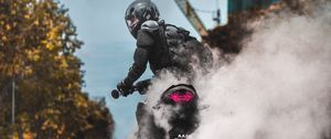 Preview wallpaper biker, motorcycle, drift, smoke, bike