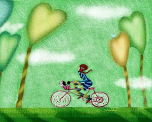 Preview wallpaper biking, nature, trees, heart, walk