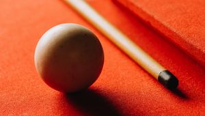 Preview wallpaper billiards, ball, cue, table, hole, red, shadow