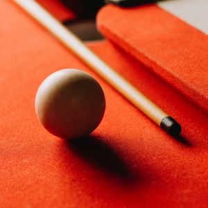 Preview wallpaper billiards, ball, cue, table, hole, red, shadow