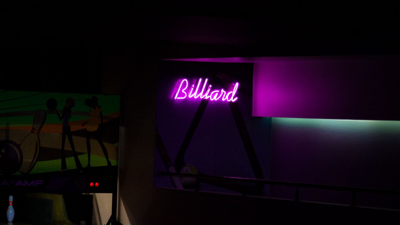 Wallpaper billiards, inscription, neon, backlight